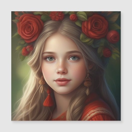 Carte Magnétique Belle fille avec guirlande (Devant)