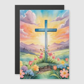 Carte Magnétique Belle œuvre d'art à l'aquarelle de Pâques (Devant / Derrière)