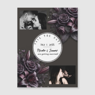 Carte Magnétique Berry Purple & Black Lily Rose Floral Save Date se
