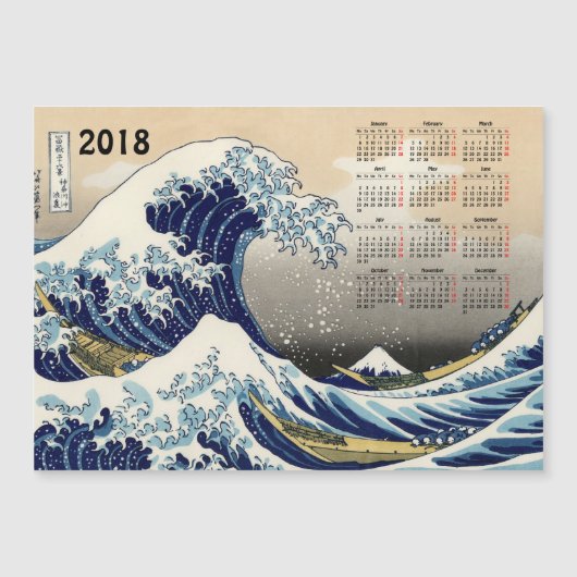 Carte Magnétique Big Wave au large de Kanagawa 2018 calendrier cart (Devant)