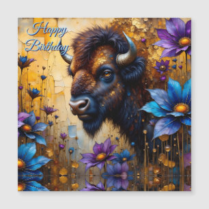Carte Magnétique Bison d'Amérique dans une Fête d'anniversaire fleu