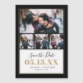 Carte Magnétique Black and Gold 4 Photo Enregistrer la date (Devant)