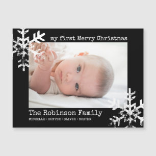 Carte Magnétique Black Baby 1er Noël Photo Snowflakes