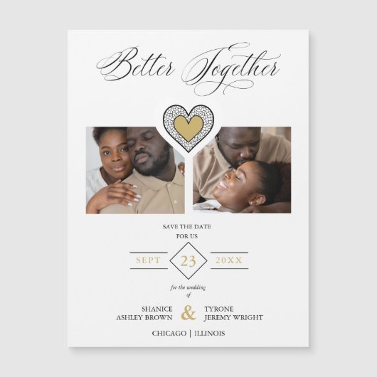 Carte Magnétique Black & Gold Sophisticated Better Together Quote (Devant)