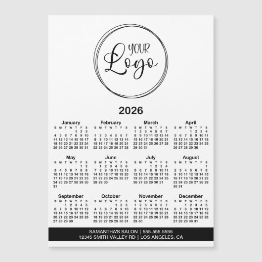 Carte Magnétique Black Logo Info Bar 2026 Magnetic Calendar (Devant)
