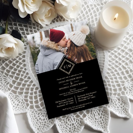 Carte Magnétique Black Luxury Wedding Initials Ornamental Flourish