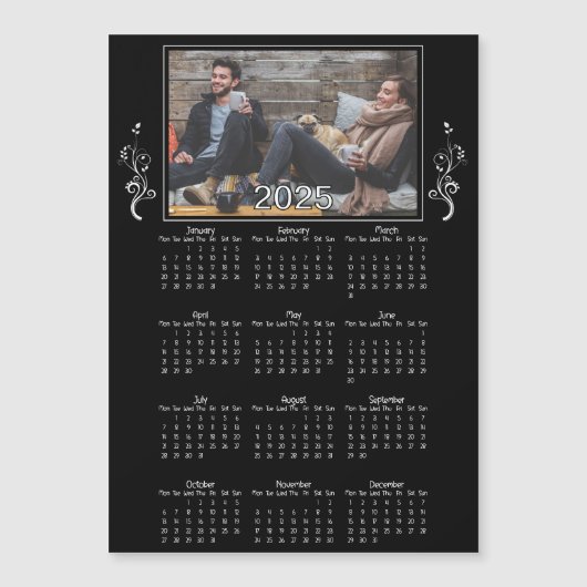 Carte Magnétique Black Year 2025 Photo Calendar with Foliage  (Devant)