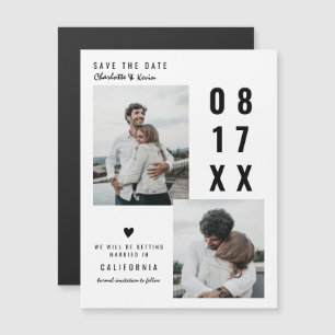 Carte Magnétique Blanc noir moderne enregistrer la date mariage 2 p