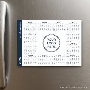 Carte Magnétique Bleu blanc logo commercial 2026 Calendrier magnéti