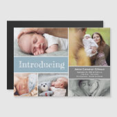 Carte Magnétique Bleu Introduction bébé garçon Photo collage (Devant / Derrière)