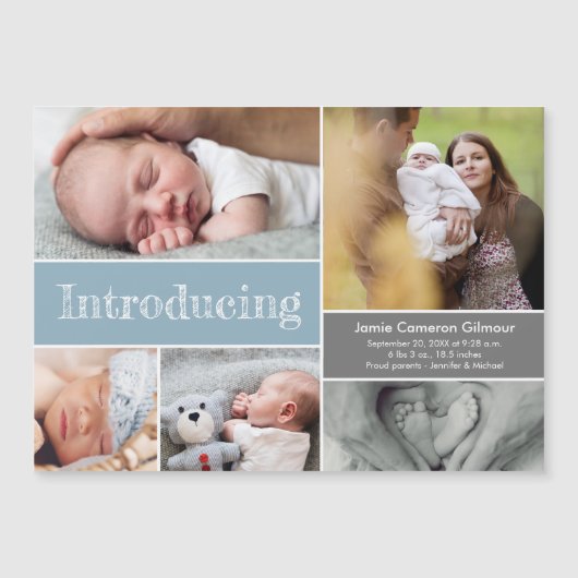 Carte Magnétique Bleu Introduction bébé garçon Photo collage (Devant)