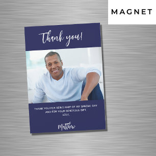 Carte Magnétique bleu marine photo blanc merci aimant