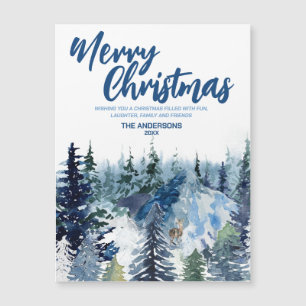 Carte Magnétique Bleu Merry xmas la forêt moderne