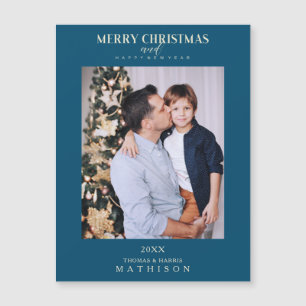Carte Magnétique Bleu Noël Moderne Sophistiqué Photo Famille