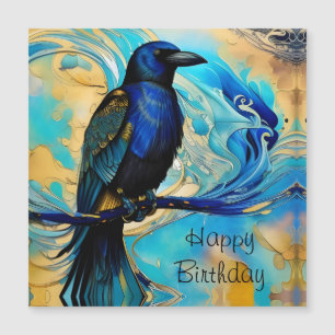 Carte Magnétique Blue Black Raven, bleu et or abstrait Anniversaire