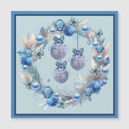 Carte magnétique Blue Christmas Ball Wreath (Devant)
