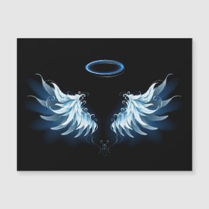 Carte Magnétique Blue Glowing Angel Wings on black background