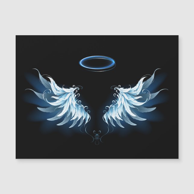 Carte Magnétique Blue Glowing Angel Wings on black background (Devant)