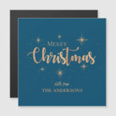 Carte Magnétique Blue Gold Stars Typographie Nom Joyeux Noël (Devant / Derrière)