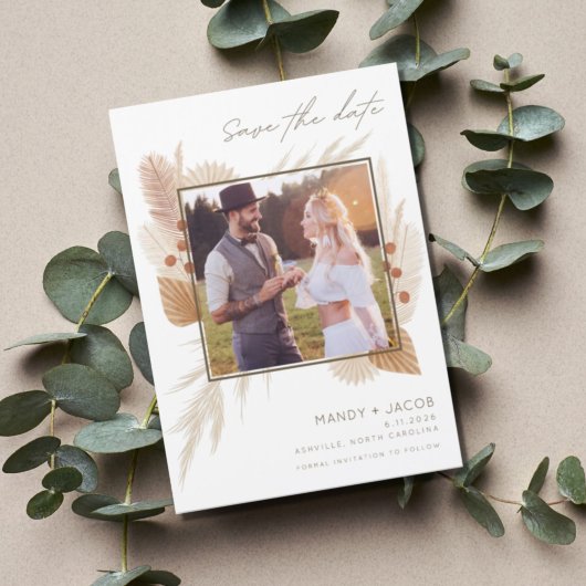 Carte Magnétique Boho Pampas Grass Photo Mariage Enregistrer La Dat