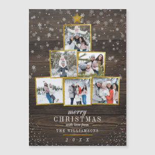 Carte Magnétique Bois rustique et cadre photo doré Arbre de Noël