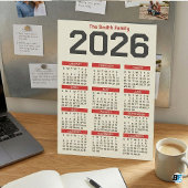 Carte Magnétique Bold Red Black Custom Family Name 2026 Caledar