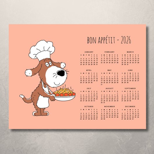 Carte Magnétique Bon Appétit Cartoon Chef Cook Dog Calendar 2026