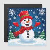 Carte Magnétique Bonhomme de neige joyeux avec écharpe et chapeau r (Devant / Derrière)
