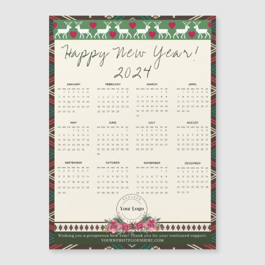 Carte Magnétique Bonne année 2024 Calendrier magnétique Logo person (Devant)