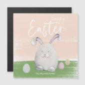 Carte Magnétique Bonne Mignonne Pâques Happy Bunny Aquarelle (Devant / Derrière)