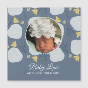 Carte Magnétique Bordure de thème de plage bébé été bleu photo nais