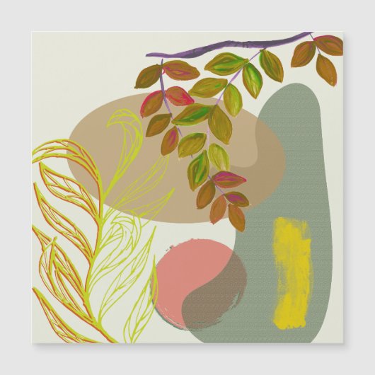 Carte Magnétique Botanique Boho jaune vert (Devant)