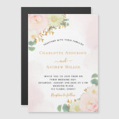 Carte Magnétique Boucles d'aquarelle rose vif blanc aimant mariage (Devant / Derrière)
