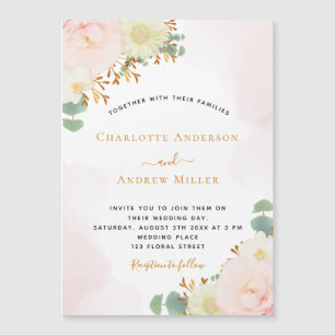 Carte Magnétique Boucles d'aquarelle rose vif blanc aimant mariage