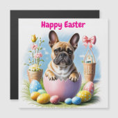 Carte Magnétique Bouledogue français Joyeuses Pâques (Devant / Derrière)