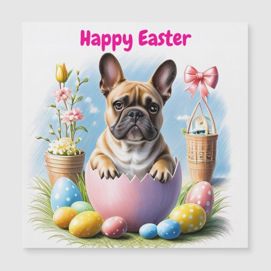 Carte Magnétique Bouledogue français Joyeuses Pâques (Devant)