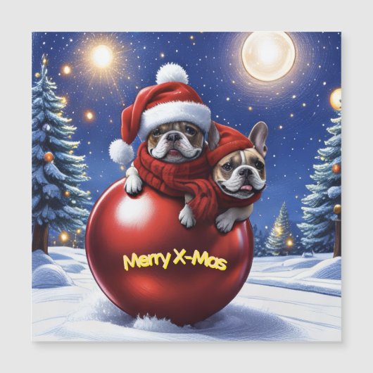 Carte Magnétique Bouledogue français Noël French Bullog (Devant)