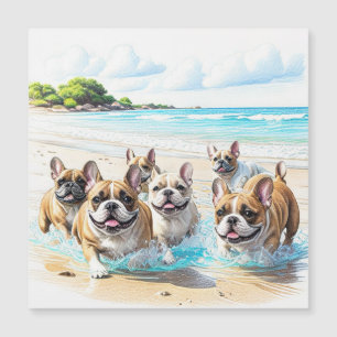 Carte Magnétique Bouledogues français French Bulldog troupe mer