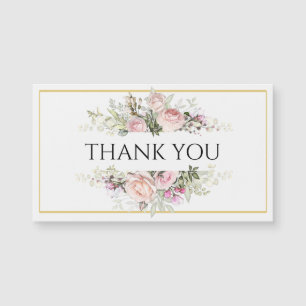 Carte Magnétique Bouquet de roses roses avec élégant Merci de scrip