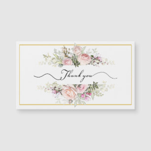 Carte Magnétique Bouquet de roses roses avec élégant Merci de scrip