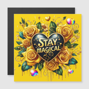 Carte Magnétique Bouquet enchanteur de Roses d'or et de coeur