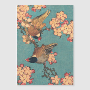 Carte Magnétique Bouvreuil d'Hokusai et Cerisier Fleur Vintage Oise