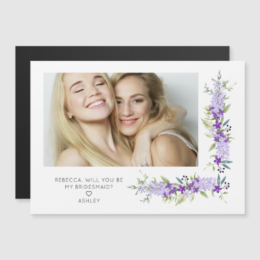 Carte Magnétique Bridesmaid Proposal Purple Shades Flowers Photo (Devant / Derrière)