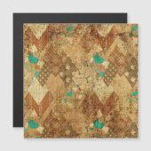 Carte Magnétique Brown Grunge Quilt Stars Coeurs (Devant / Derrière)
