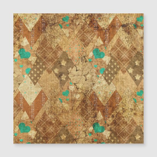 Carte Magnétique Brown Grunge Quilt Stars Coeurs (Devant)
