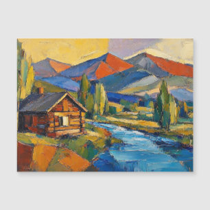 Carte Magnétique Cabane en bois dans les bois peinture d'art abstra