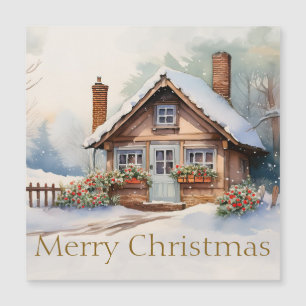 Carte Magnétique Cabine joyeux Noël dans un paysage enneigé
