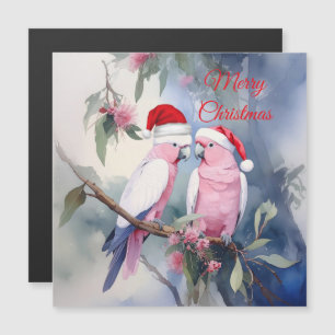 Carte Magnétique Cacatoès roses Chapeau de Père Noël Joyeux Noël