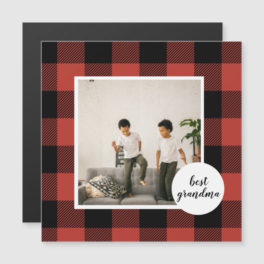 Carte Magnétique Cadeau Meilleure Grand-Mère à Plaid Rouge Buffalo  (Devant / Derrière)