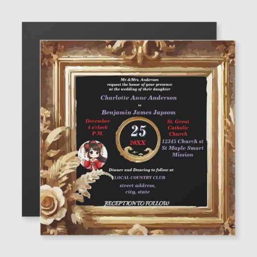 Carte Magnétique Cadre botanique d'or 3D (Devant / Derrière)